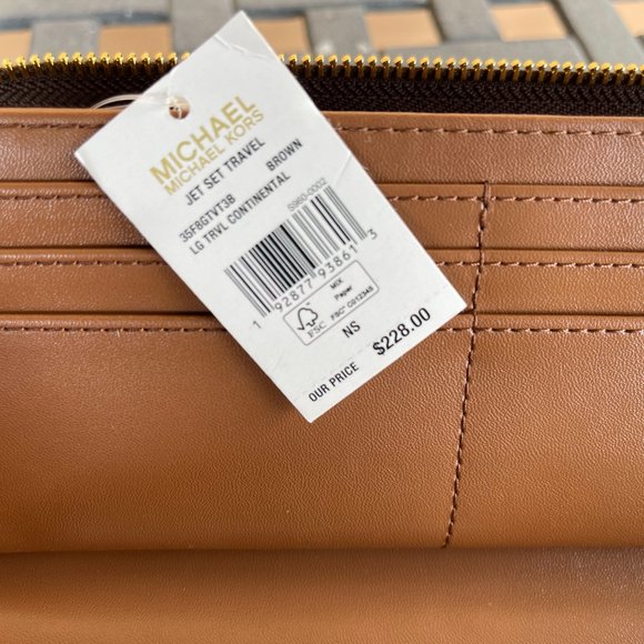 Michael Kors Jet Set Travel Large Continental Wallet Wristlet MK Brown - Picture 7 of 8